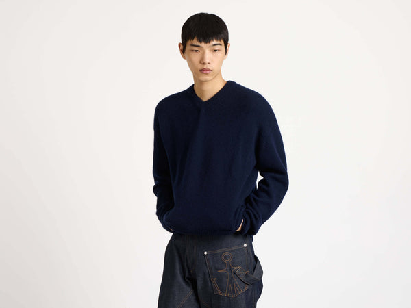 j.w.anderson V neck cashmere jumper in navy