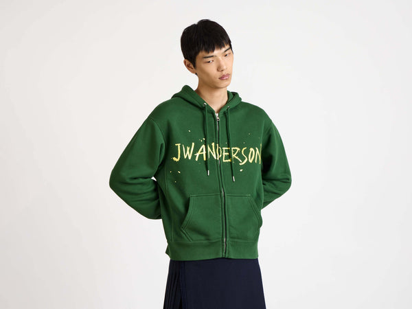 J.w.anderson Zip Front Print Hoodie In Green