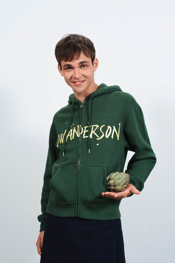 j.w.anderson Zip front print hoodie in green