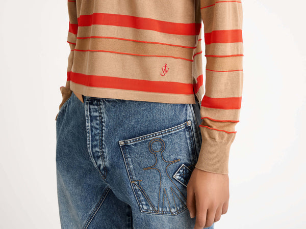 J.w.anderson Knitted Striped Rugby Polo Top In Biscuit