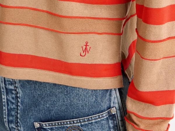 J.w.anderson Knitted Striped Rugby Polo Top In Biscuit
