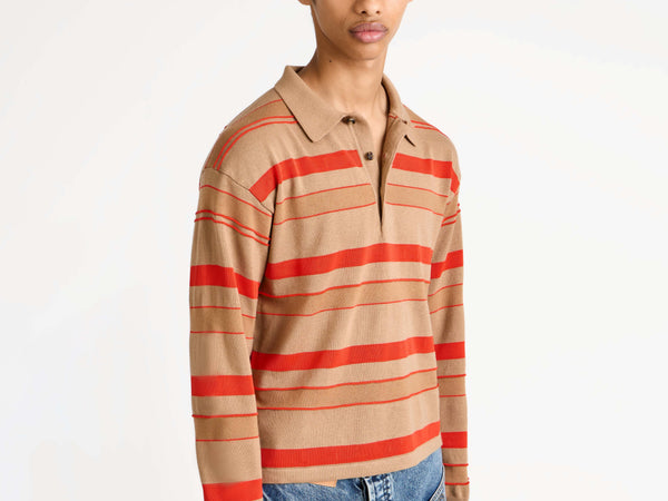 j.w.anderson Knitted striped rugby polo top in biscuit