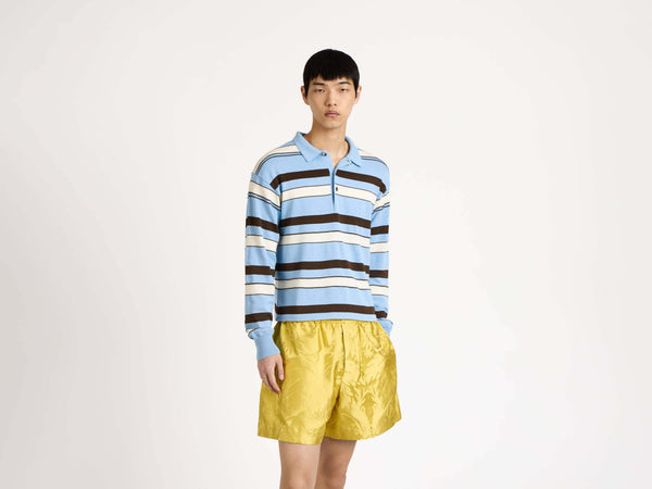 j.w.anderson Knitted striped rugby polo top in misty blue
