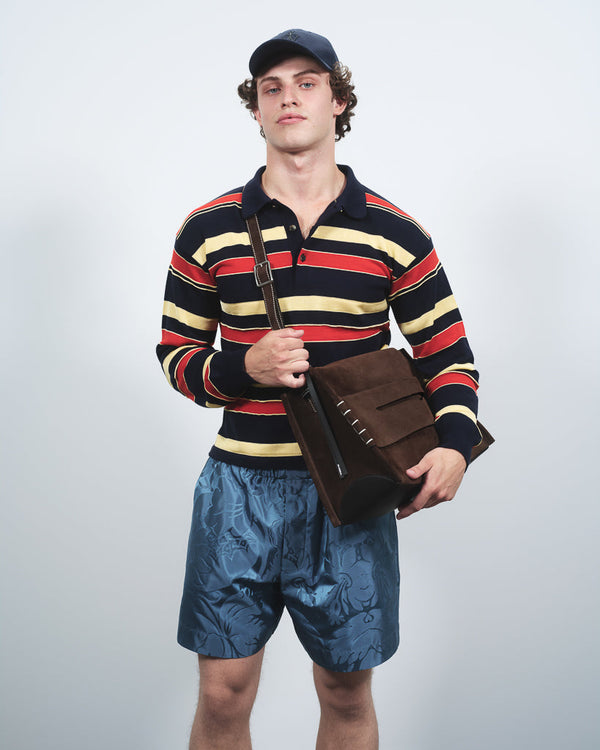 J.w.anderson Knitted Striped Rugby Polo Top In Navy