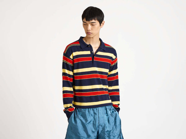 J.w.anderson Knitted Striped Rugby Polo Top In Navy