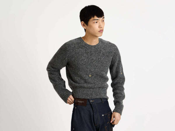 J.w.anderson Sleeve Embroidered Crew Neck Jumper In Charcoal Melange