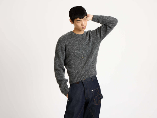 J.w.anderson Sleeve Embroidered Crew Neck Jumper In Charcoal Melange