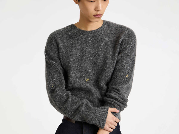 j.w.anderson Sleeve embroidered crew neck jumper in charcoal melange