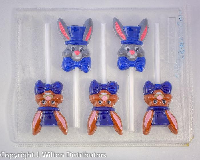 J.Wilton Candy Island Chocolate Mold #401 Bunny Sucker Mold with Top Hat and Tie