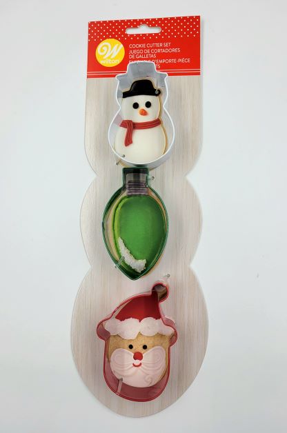J.Wilton COOKIE CUTTER SET XMAS SNOWMAN/BULB/SANTA 3PC