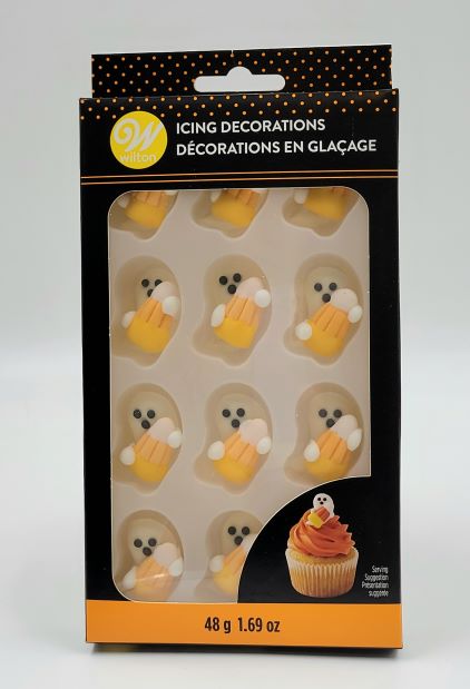 J.Wilton ICING DECS HALLOWEEN GHOST W/CANDY CORN 12PC
