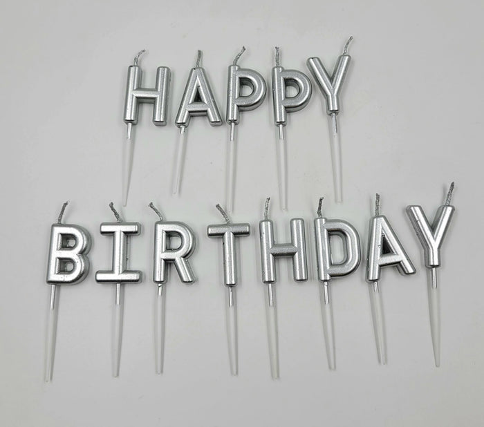J.Wilton BIRTHDAY CANDLE "HAPPY BIRTHDAY" SILVER