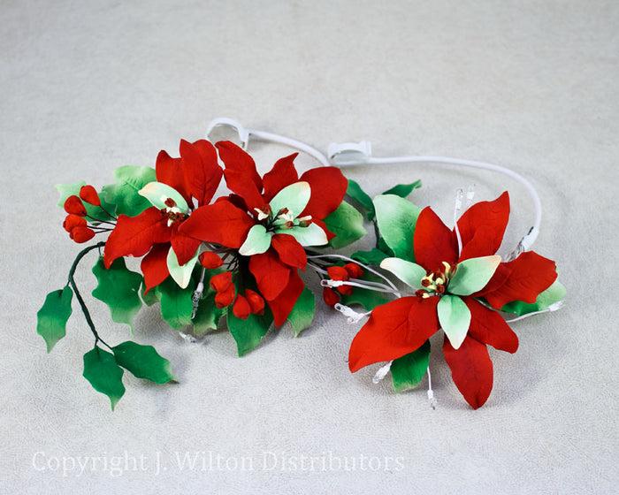 J.Wilton POINSETTIA/ BERRY SPRAY w/ LIGHTS 2PC.*