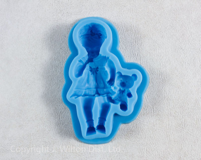 J.Wilton SILICONE MOLD BABY GIRL w/ TEDDY BEAR 1pc