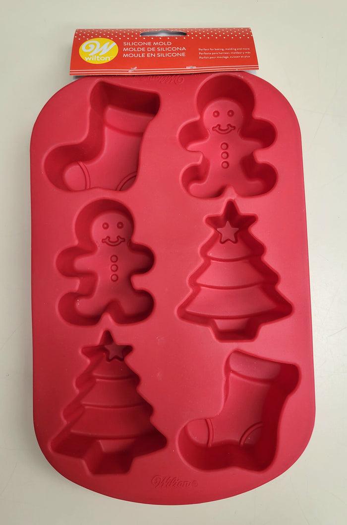 J.Wilton SILICONE MOLD STOCKING/GB BOY/XMAS TREE 6CAV
