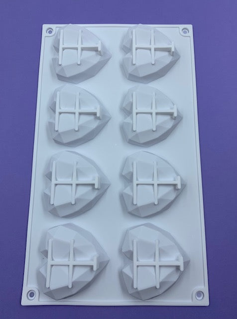 J.Wilton SILICONE MOUSSE 8CAVITY GEOMETRIC HEARTS APPROX. 2.75"x2.5" 1PC
