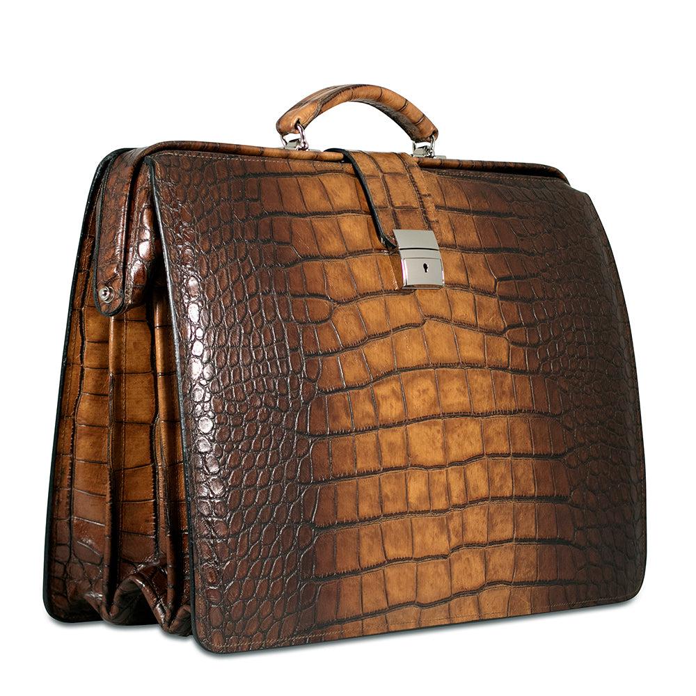 Jack Georges Hand Brushed Croco Classic Leather Briefbag #K505