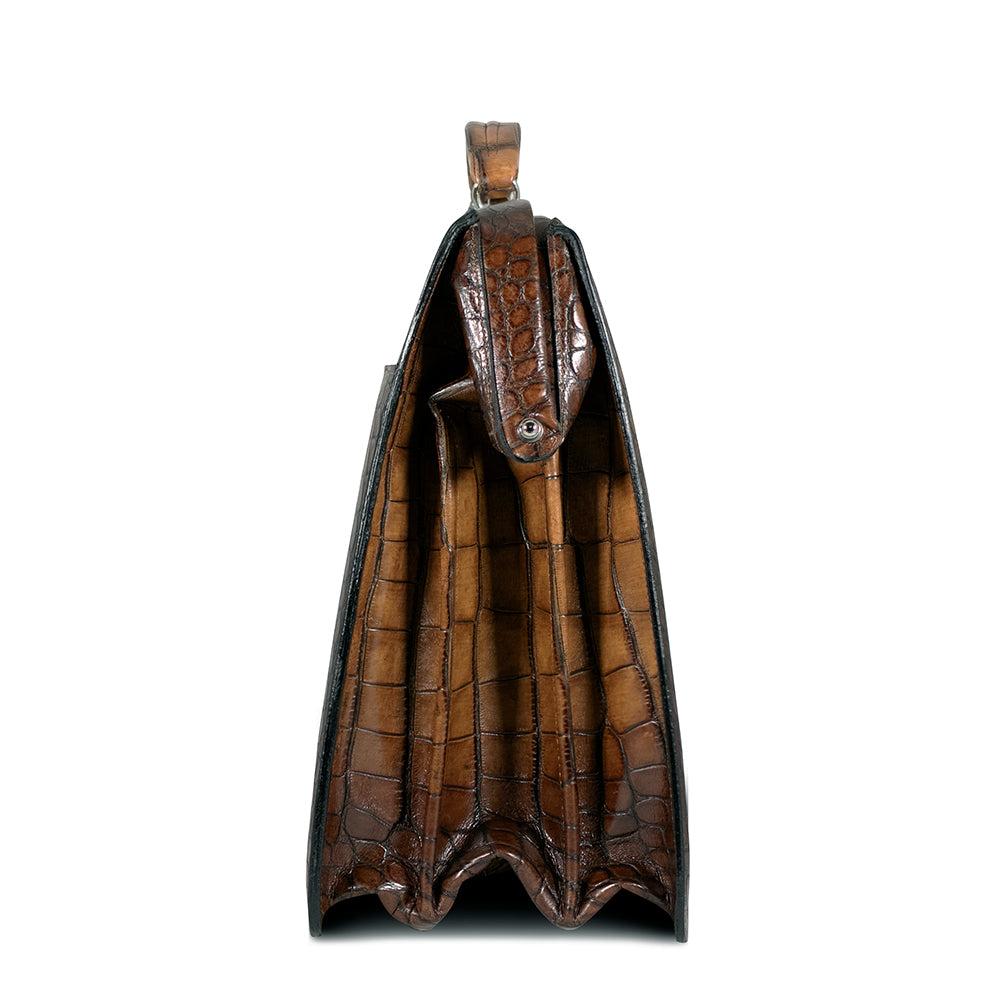 Jack Georges Hand Brushed Croco Classic Leather Briefbag #K505