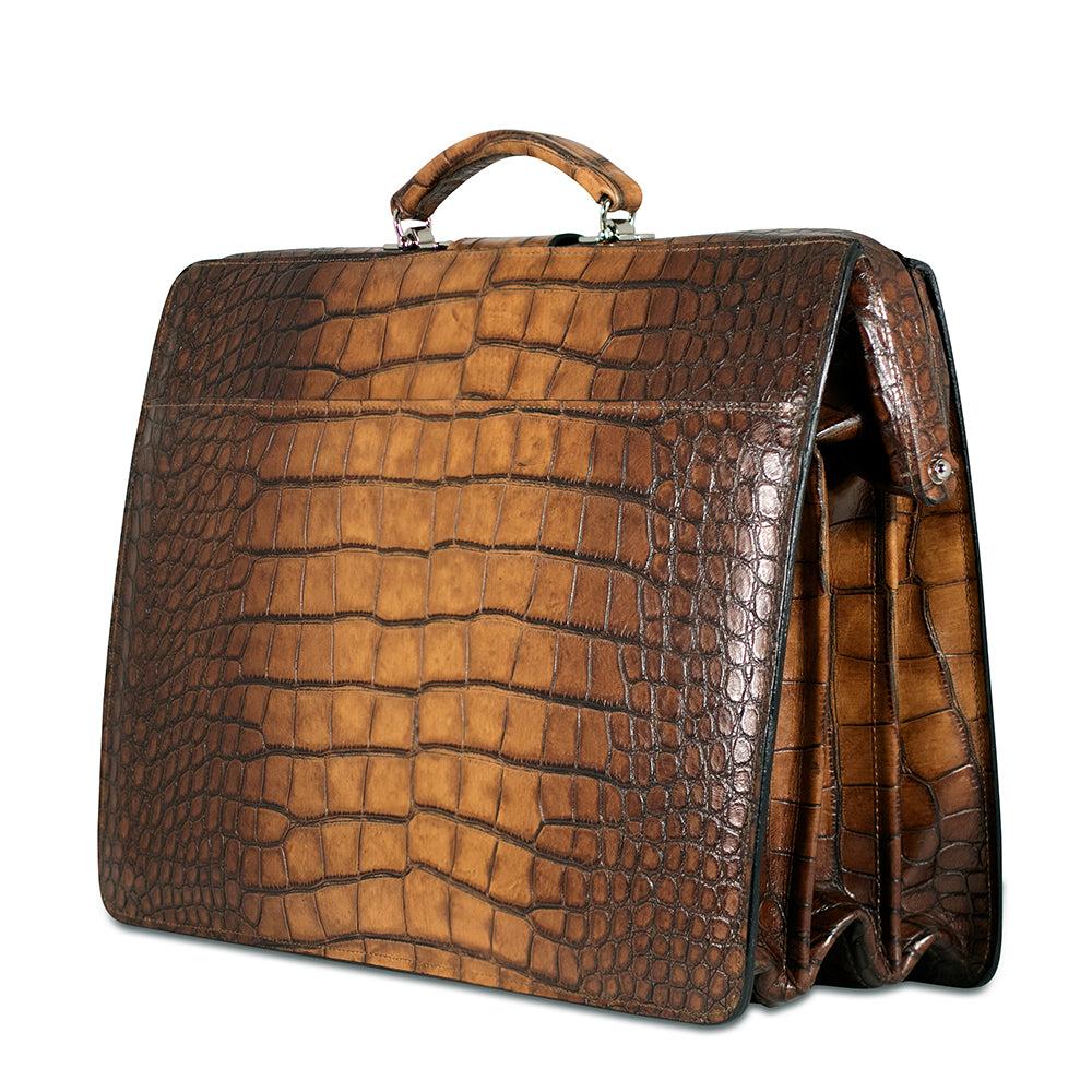 Jack Georges Hand Brushed Croco Classic Leather Briefbag #K505