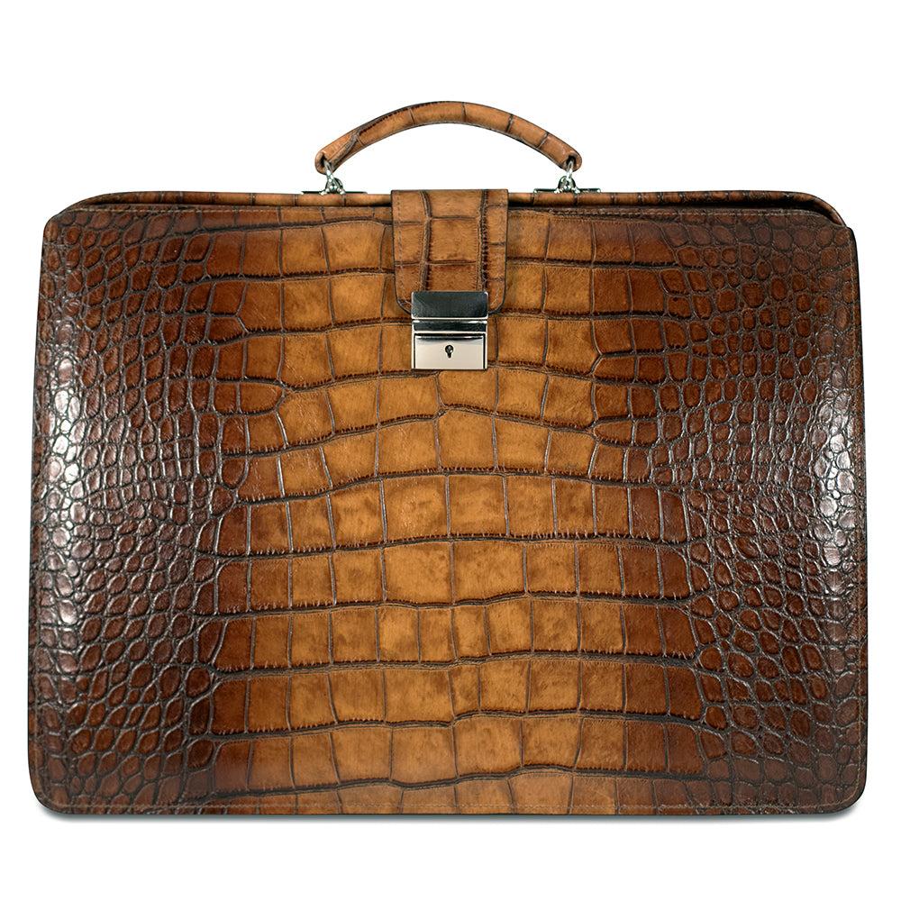 Jack Georges Hand Brushed Croco Classic Leather Briefbag #K505
