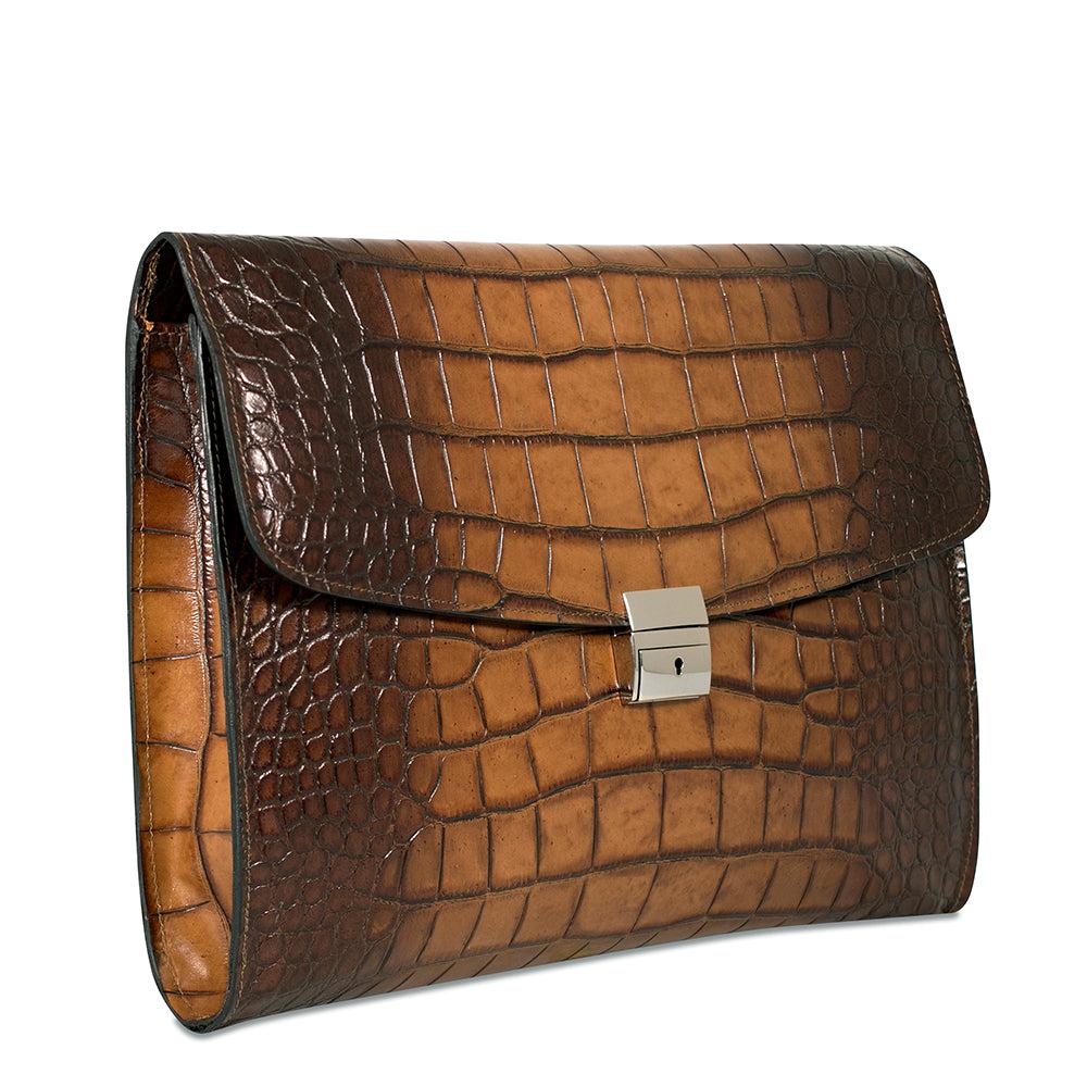 Jack Georges Hand Brushed Croco Leather Underarm Case #K001