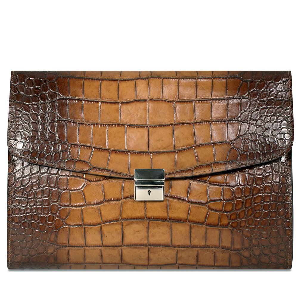 Jack Georges Hand Brushed Croco Leather Underarm Case #K001