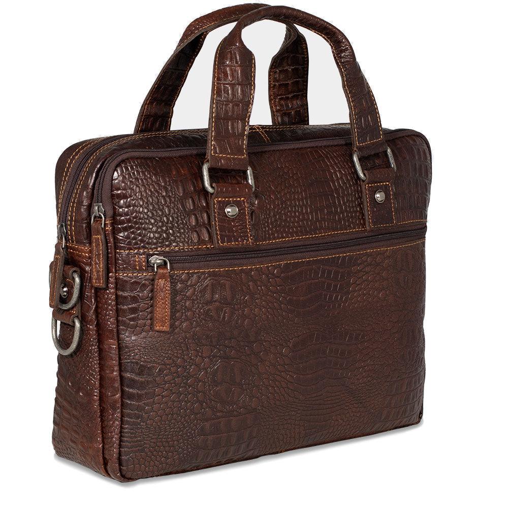 Jack Georges Hornback Croco Professional Zippered Briefcase #HB321