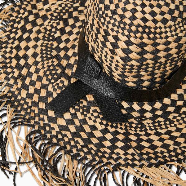 Jack Rogers Agneta Italian Leather Raffia Hat Black Natural