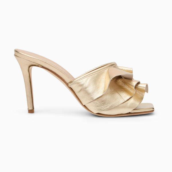 Jack Rogers Beatrice Italian Leather Ruffle Heel Platinum