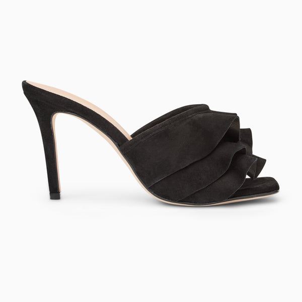 Jack Rogers Beatrice Italian Suede Ruffle Heel Black