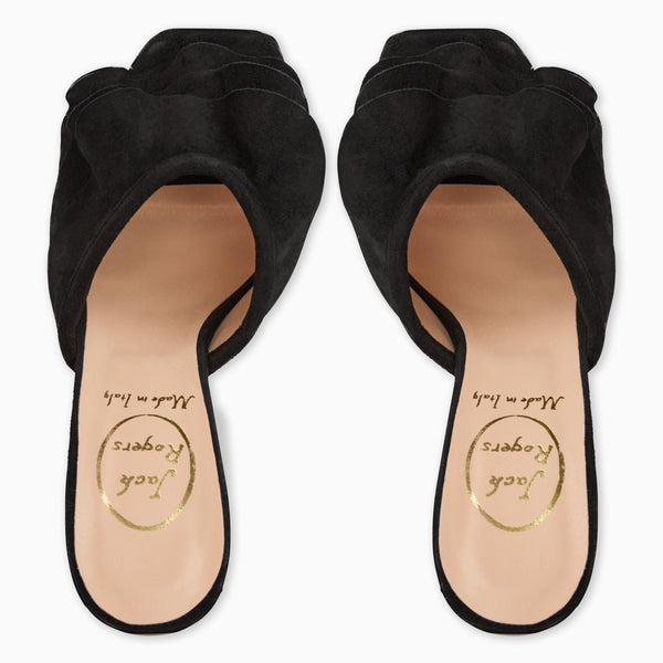 Jack Rogers Beatrice Italian Suede Ruffle Heel Black