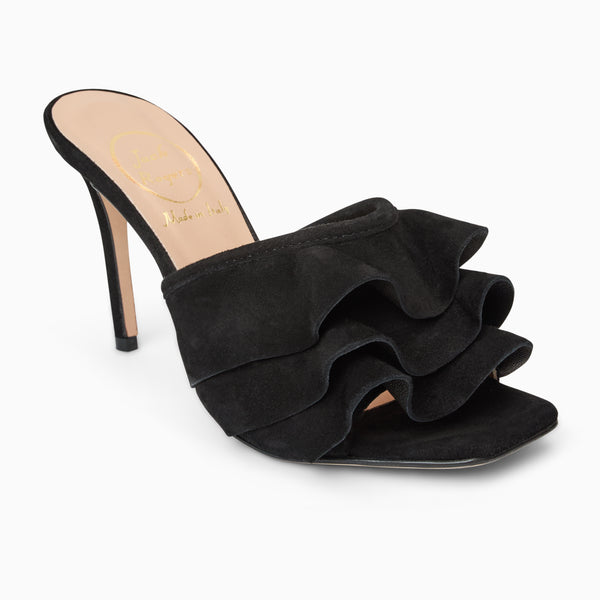 jack rogers Beatrice Italian Suede Ruffle Heel Black