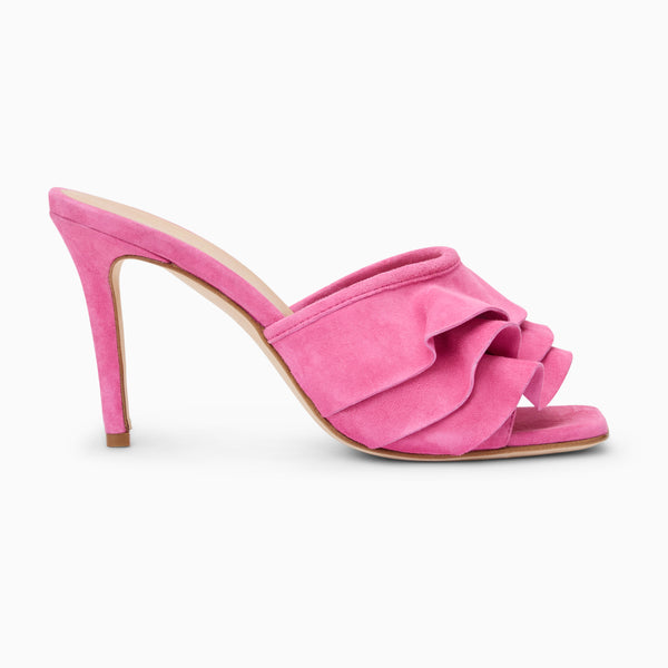 Jack Rogers Beatrice Italian Suede Ruffle Heel Fuchsia