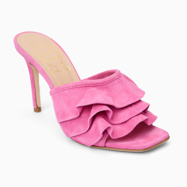 jack rogers Beatrice Italian Suede Ruffle Heel Fuchsia