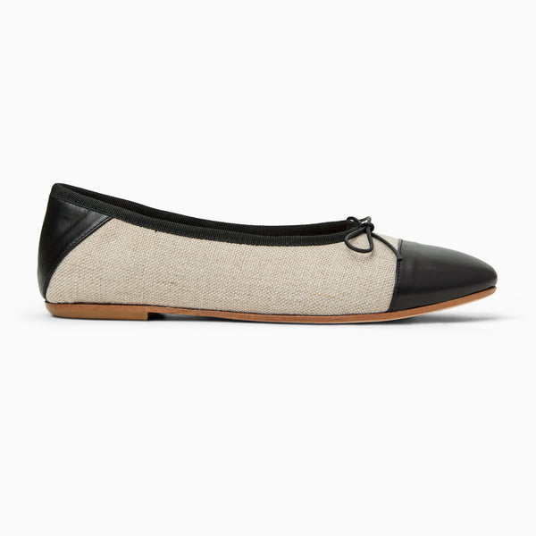 Jack Rogers Carlotta Italian Leather Cap Toe Ballet Flat Black Natural