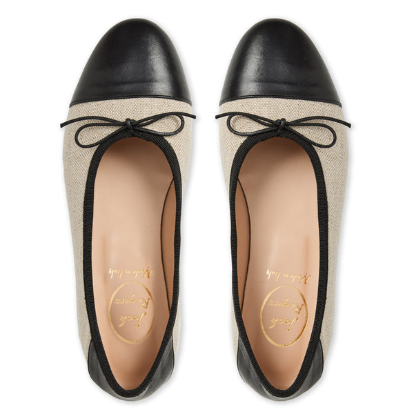 Jack Rogers Carlotta Italian Leather Cap Toe Ballet Flat Black Natural