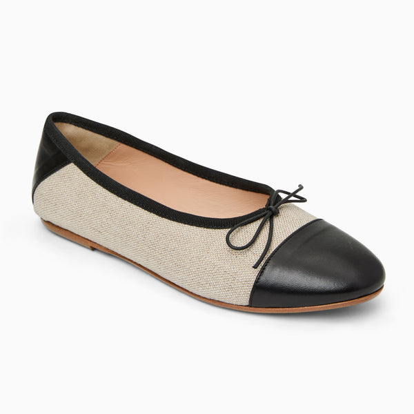 jack rogers Carlotta Italian Leather Cap Toe Ballet Flat Black Natural