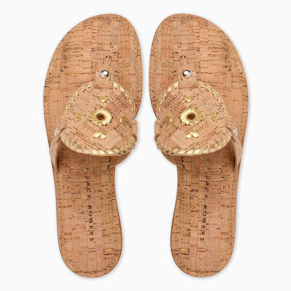 Jack Rogers Collins Cork & Metallic Leather Flat Sandal Cork