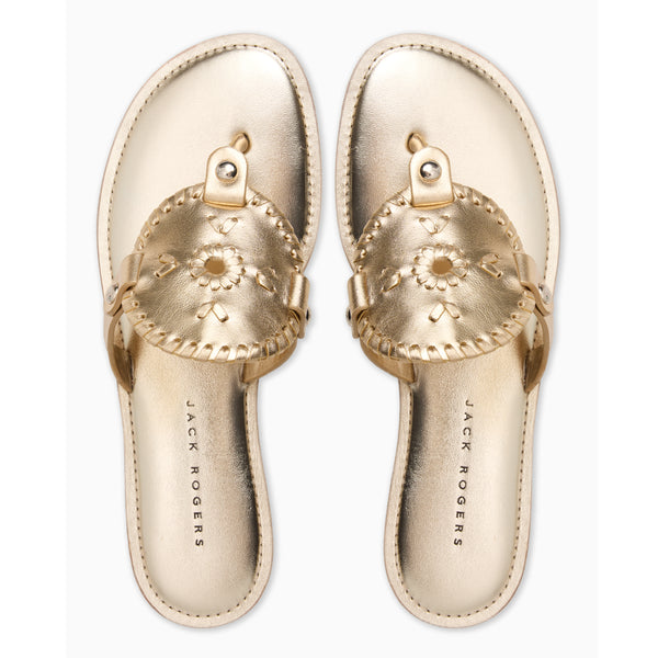 Jack Rogers Collins Metallic Leather Flat Sandal Platinum