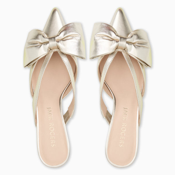 Jack Rogers Cynthia Bow Leather Kitten Heel Mule Platinum