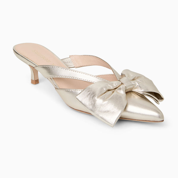 jack rogers Cynthia Bow Leather Kitten Heel Mule Platinum