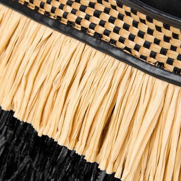 Jack Rogers Elba Italian Leather & Raffia Top Zip Purse Black Natural