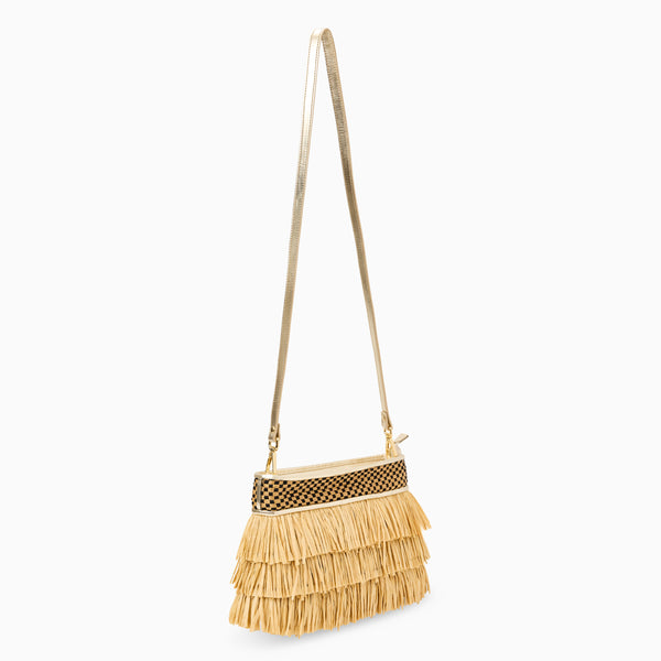 Jack Rogers Elba Italian Leather & Raffia Top Zip Purse Natural Platinum