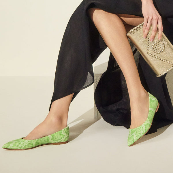 Jack Rogers Gabrisa Italian Leather Pointed Toe Flat Green