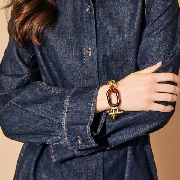 jack rogers Gina Italian Gold Plated Bracelet Tortoise Gold