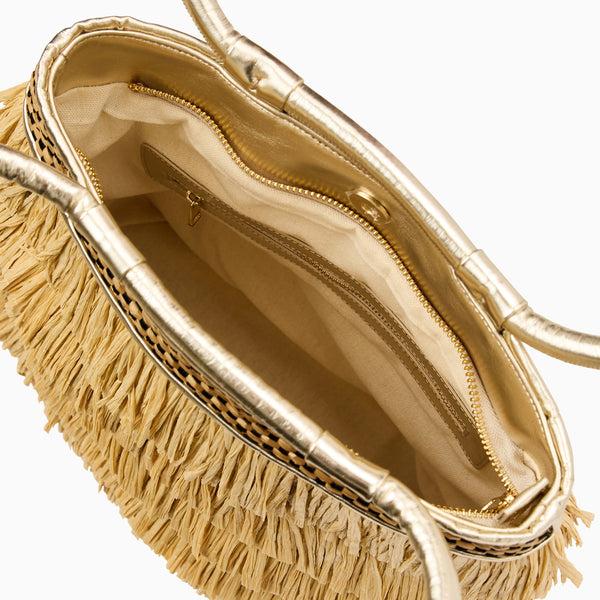 Jack Rogers Isola Italian Leather Raffia Shoulder Bag Natural Platinum