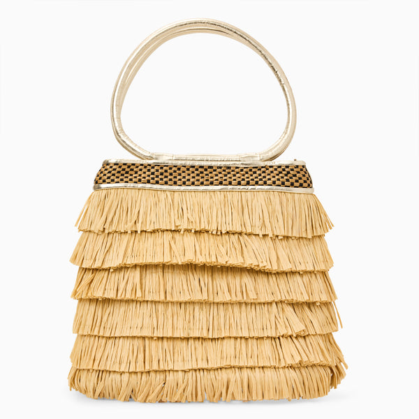 Jack Rogers Isola Italian Leather Raffia Shoulder Bag Natural Platinum