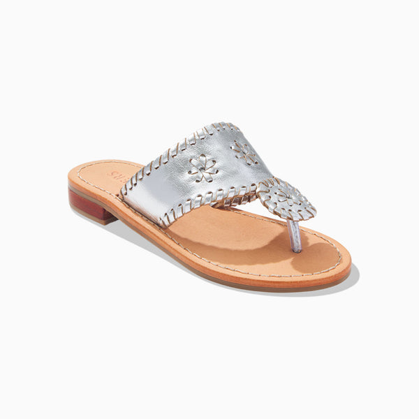 jack rogers Girls Jacks Leather Flat Sandal Silver