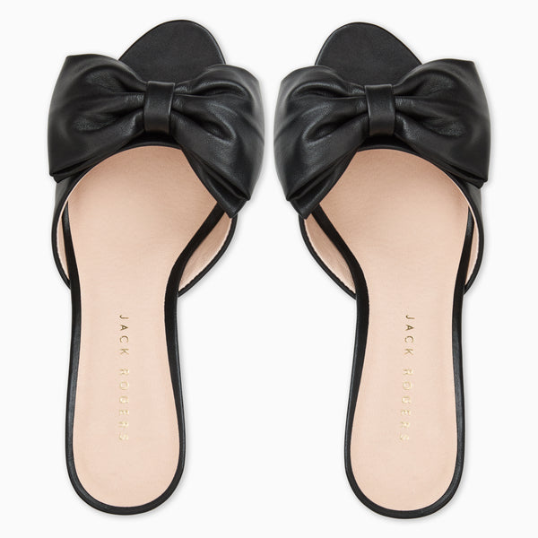 Jack Rogers Lola Bow Leather Mid Heel Black