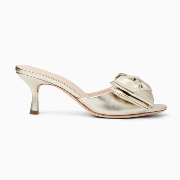 Jack Rogers Lola Bow Leather Mid Heel Platinum